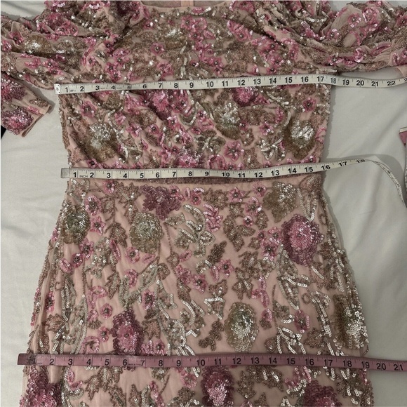 NWT‎ $498 Mac Duggal [ 12 ] Sequined Puff Sleeve High Neck Dress Rose Pink - Picture 3 of 16